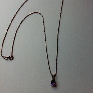 Necklace With Purple Stone Old Vintage Worn Hangs 9 1/4"